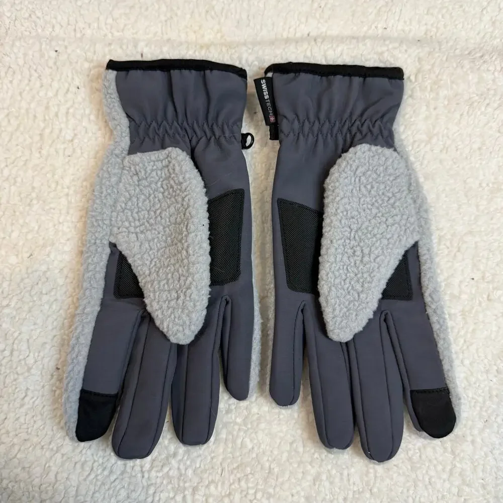 SwissTech Gloves Gray Teddy Fleece Sherpa Tech Compatible Driving Winter Work